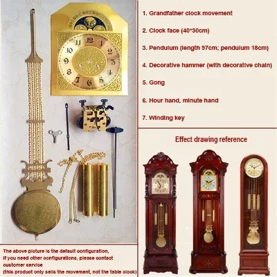 F-Type 31-Day Grandfather Clock Kit, Mechanical Winding Clockwork, Full Set Metal DIY Parts