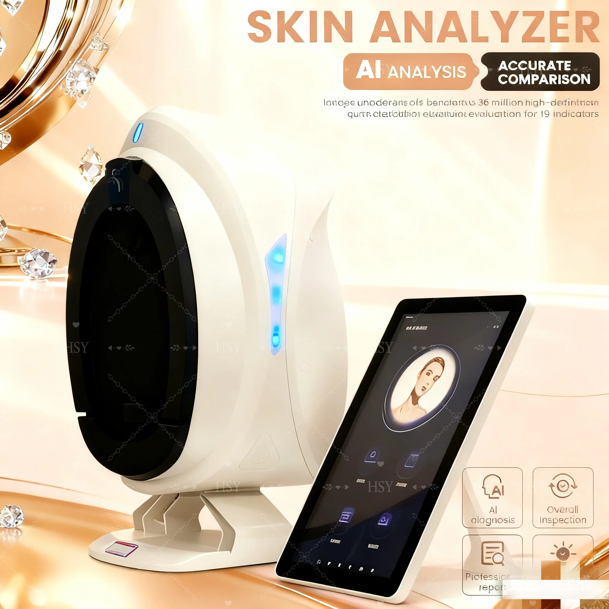 AISIA Q1 جهاز تشخيص الجلد الاحترافي ثلاثي الأبعاد AI محلل الوجه 8 طيف 36 ميجابكسل أداة صالون تجميل مع مزامنة سحابة