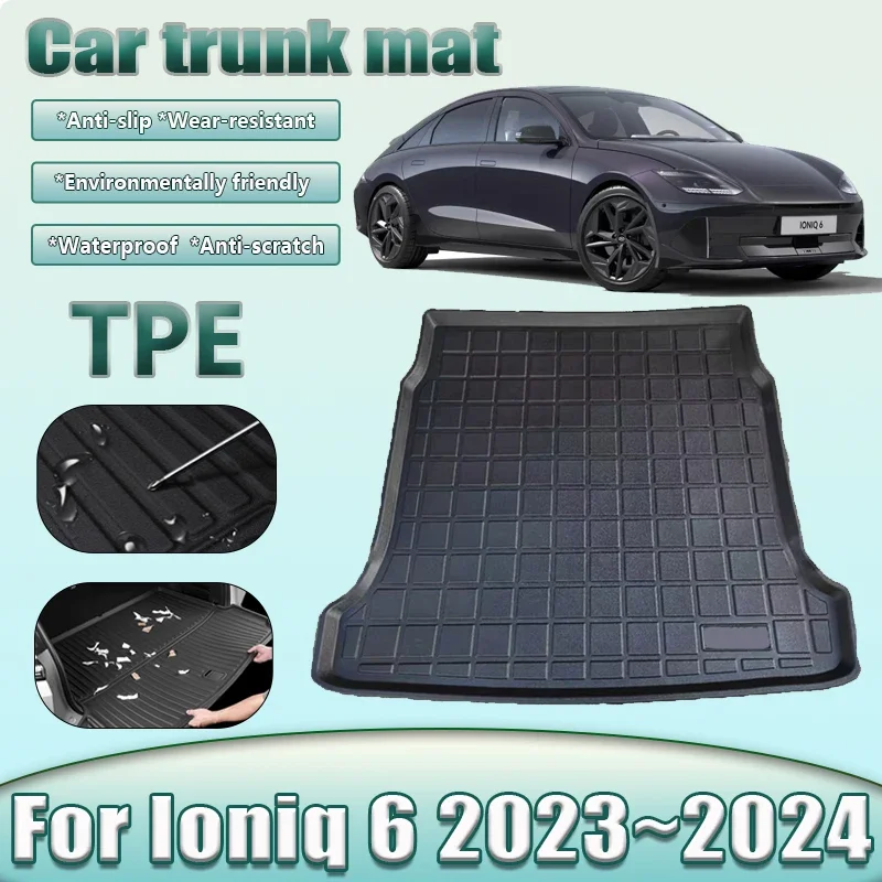 TPE Car Trunk Mat For Hyundai Ioniq 6 CE 2023 2024 2024 Anti-scratch Waterproof Rubber Material Storage Carpet Auto Accessories