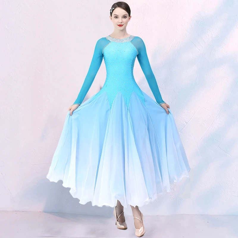 

Floating Sleeves Round Neck Diamond Gradient Women Ballroom Dance Competition Dress Waltz Dress Rumba Dance Costumes Ball Gown
