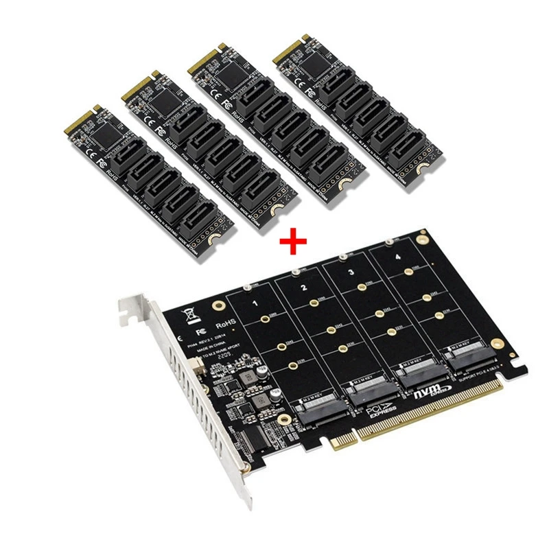 PCIE X16 NVME M.2 RAID Expansion Card PCI-E To SATA 20 Ports JMB585 Chip Adapter Card For ASUS Hyper M.2X16