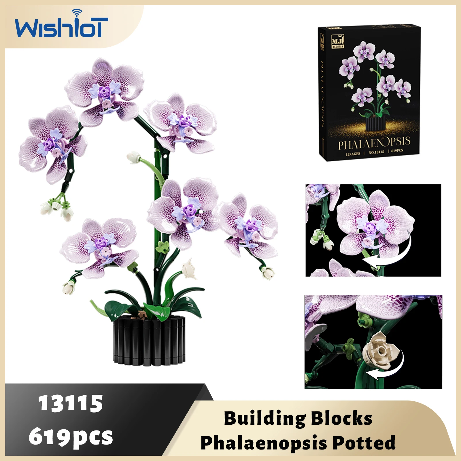 

619PCS Phalaenopsis Building Blocks Simulation Model Flowers Orchid Potted Plants Home Decor Kids Puzzle Toy Girls Birthday Gift