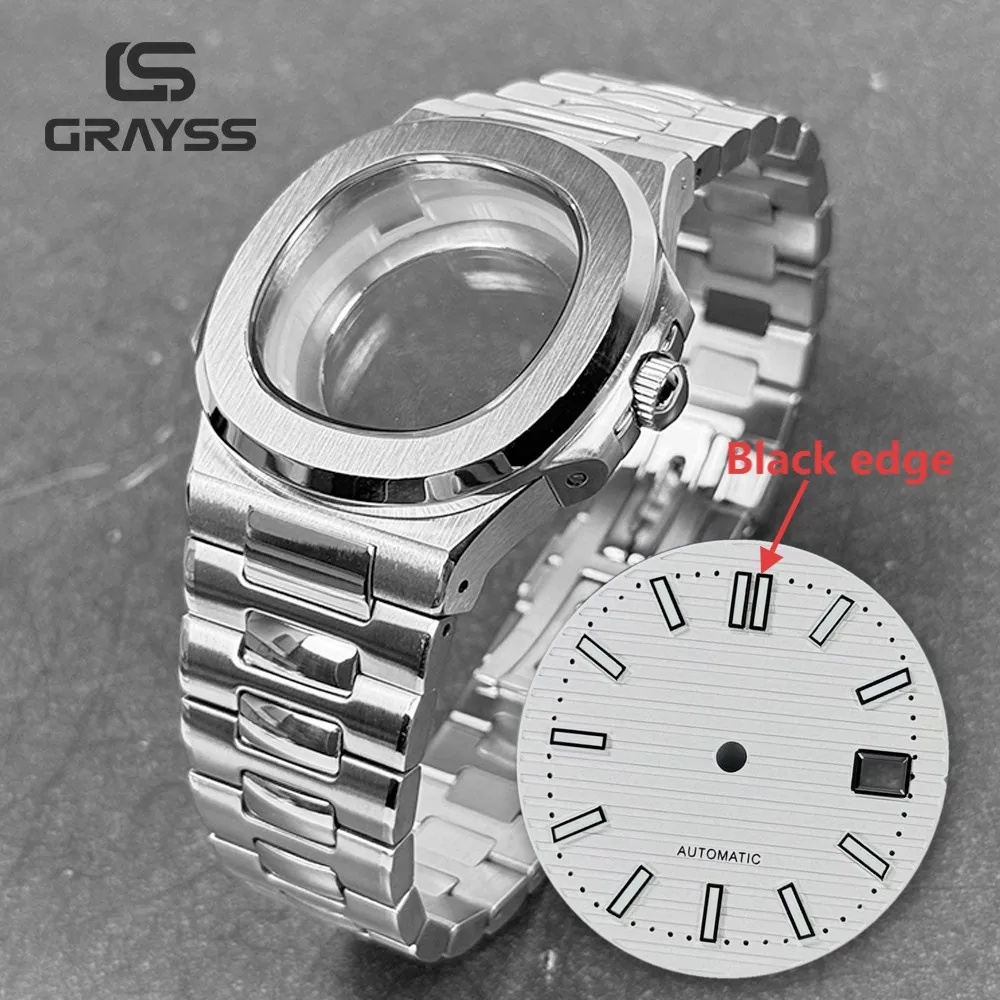 40mm Square Watch Case Fit For Seiko NH35 Stainless Steel Sapphire Glass Back Philippe Blue Dial see-through Multi-color dial