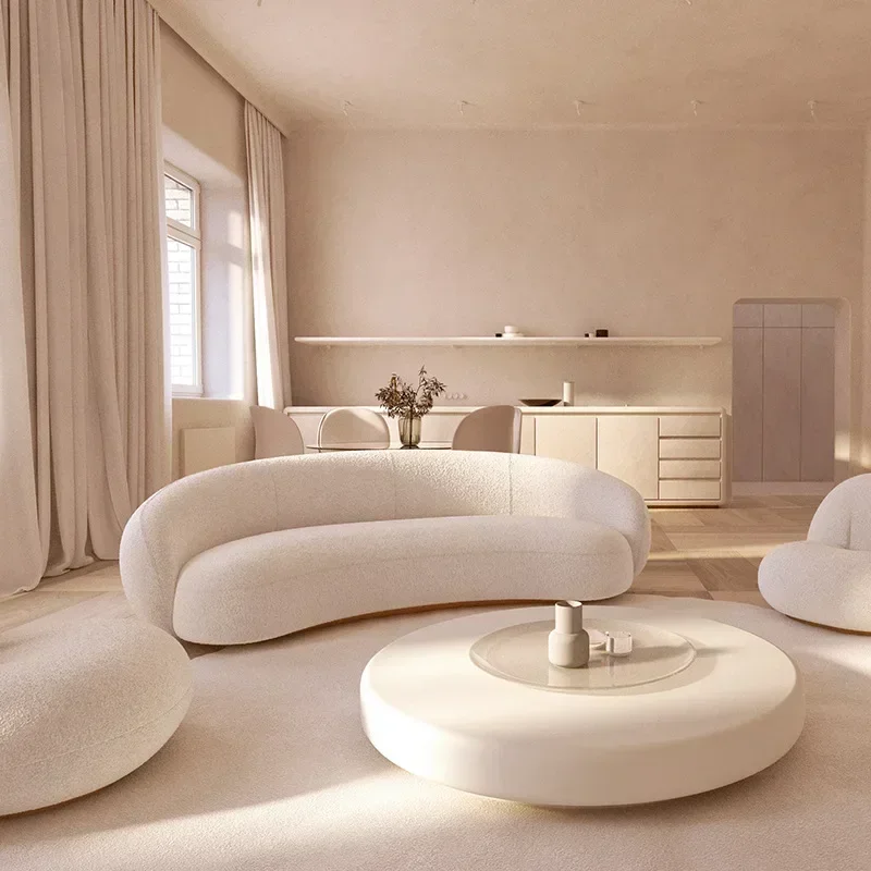 Nordic modern curved three-person sofa combination living room special-shaped lamb wool sofa