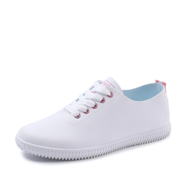 New spring tenis feminino lace-up white shoes woman PU Leather solid color female shoes casual women shoes sneakers