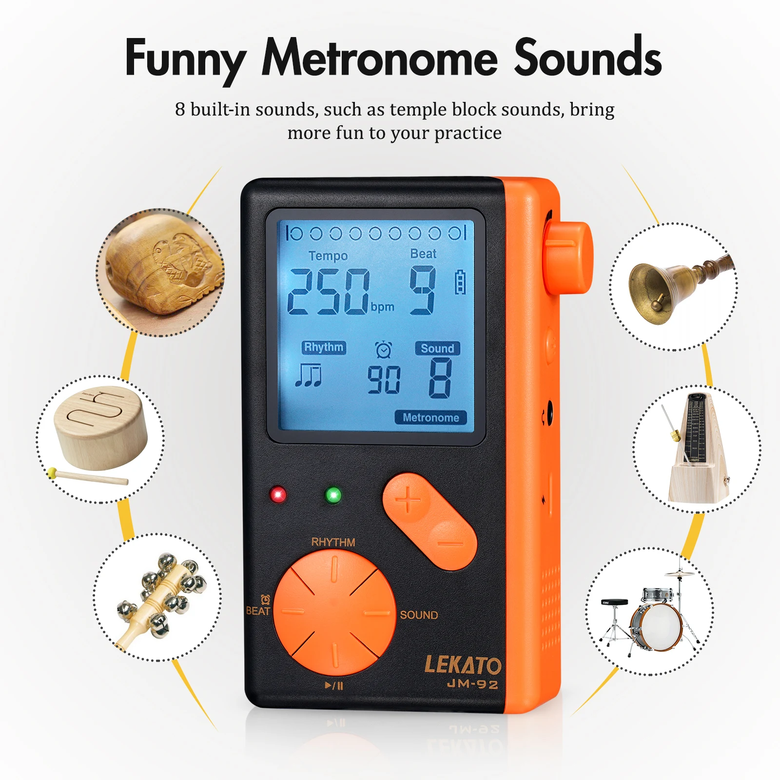 2-in-1 Pocket LEKATO Electronic Digital Metronome for Piano Guitar Drum Ukulele Practice with Timer 8 Beat Tones Tone Generator