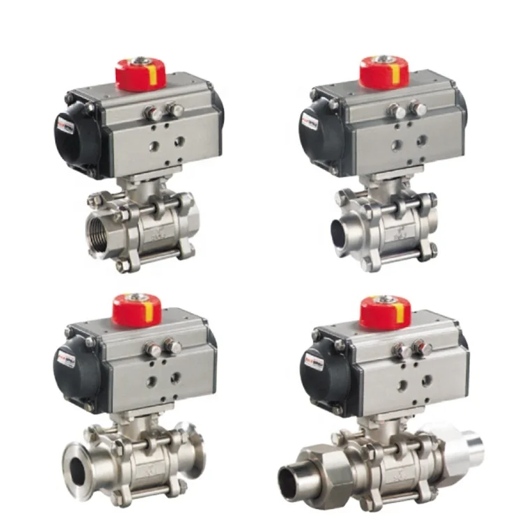 Stainless Steel Pneumatic Simple Three Piece Thread Weld Flange Clamp Ball Valve with 2-way 2-position Solenoid Valve