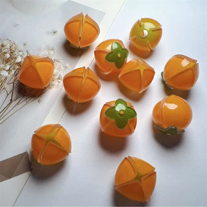 New arrived 50pcs/lot color print cartoon persimmon flowers shape acrylic beads diy jewelry garment hair accessory