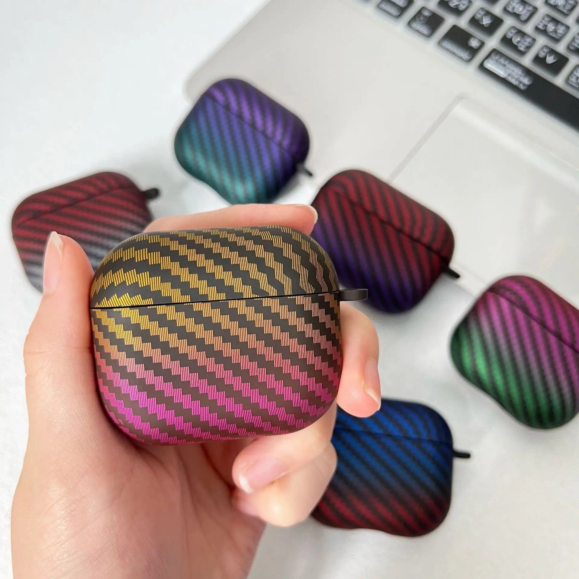 2022新ケースairpodsのためのプロ2 airpods 3 2 1ケース勾配炭素繊維勾配カバーairpodsのためのプロ2アクセサリー