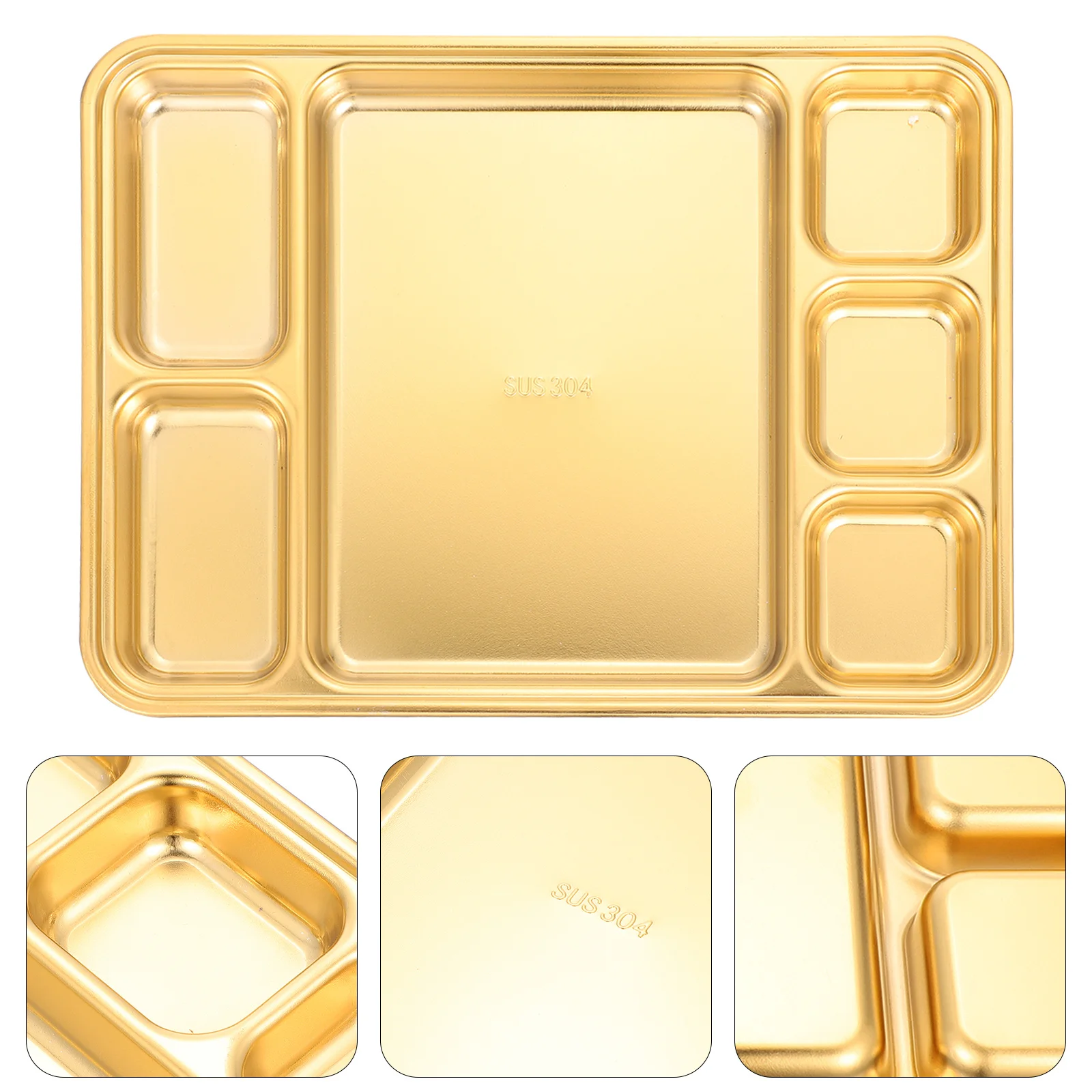

1pc Stainless Steel Divided Plate 3 Compartment Food Serving Tray Breakfast Lunch Storage Bento Kitchen Dining Tableware