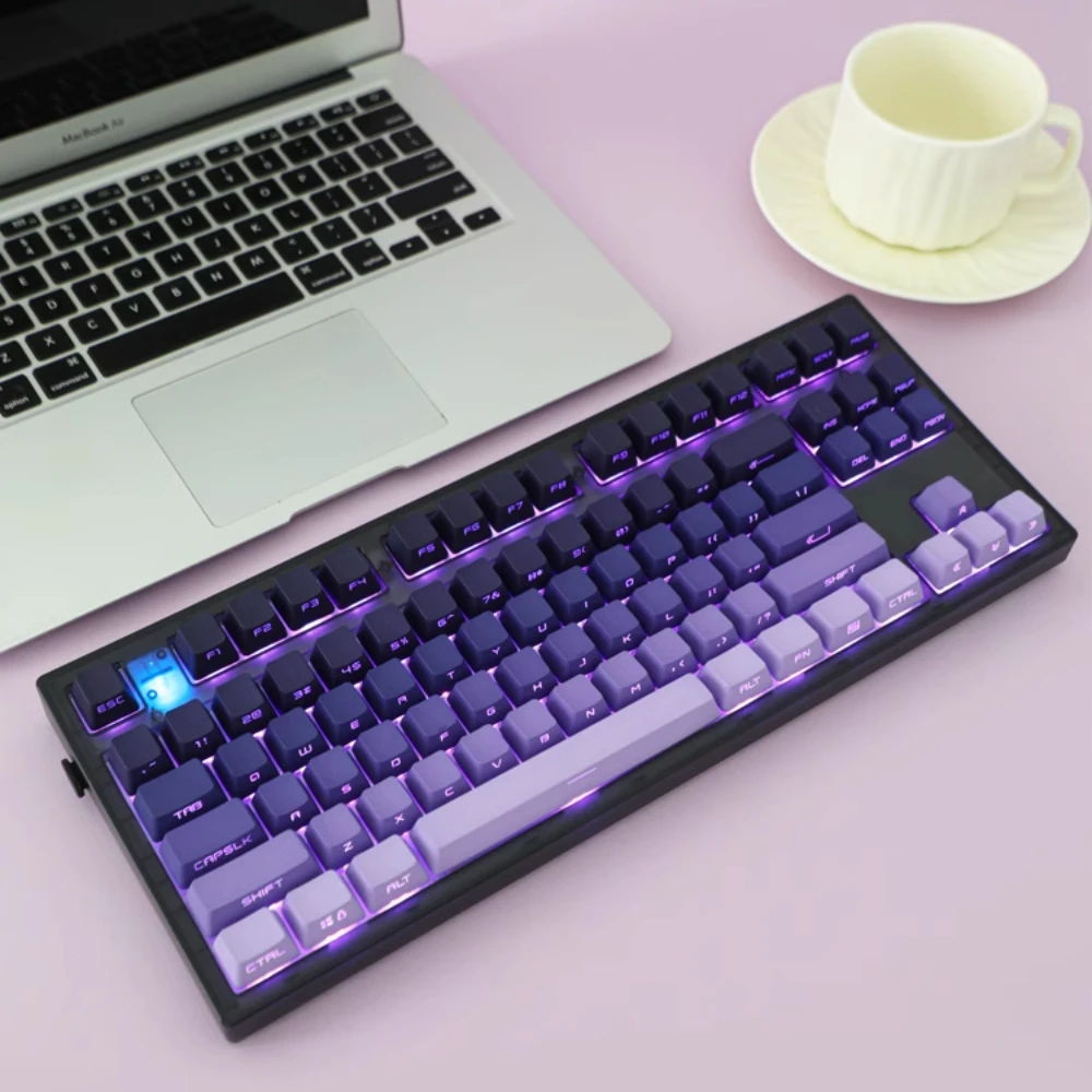 Blueberry Gradient Keycaps Side Top Character Translucent Backlit Key Cap PBT OEM Profile For MX Switch Mechanical Keyboard Acce