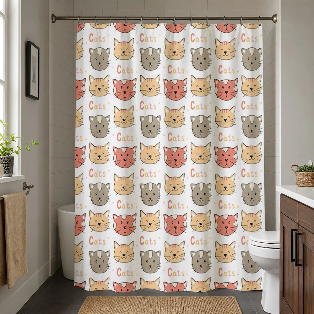 Adorable Cute Cats Print Shower Curtain Waterproof Bathroom Shower Curtain Decor Pet Theme Funny Home Accent Curtain for Master