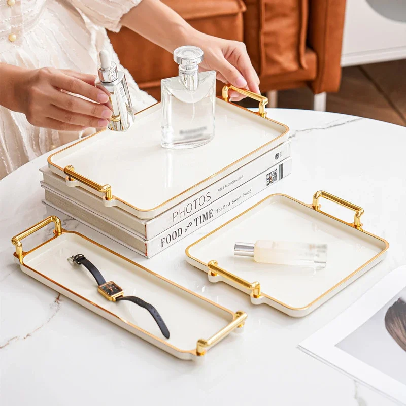 Light Luxury Tray Household Rectangular Cosmetics Storage Tray Living Room Water Cup Storage Hotel Apartment Storage Tray 2025