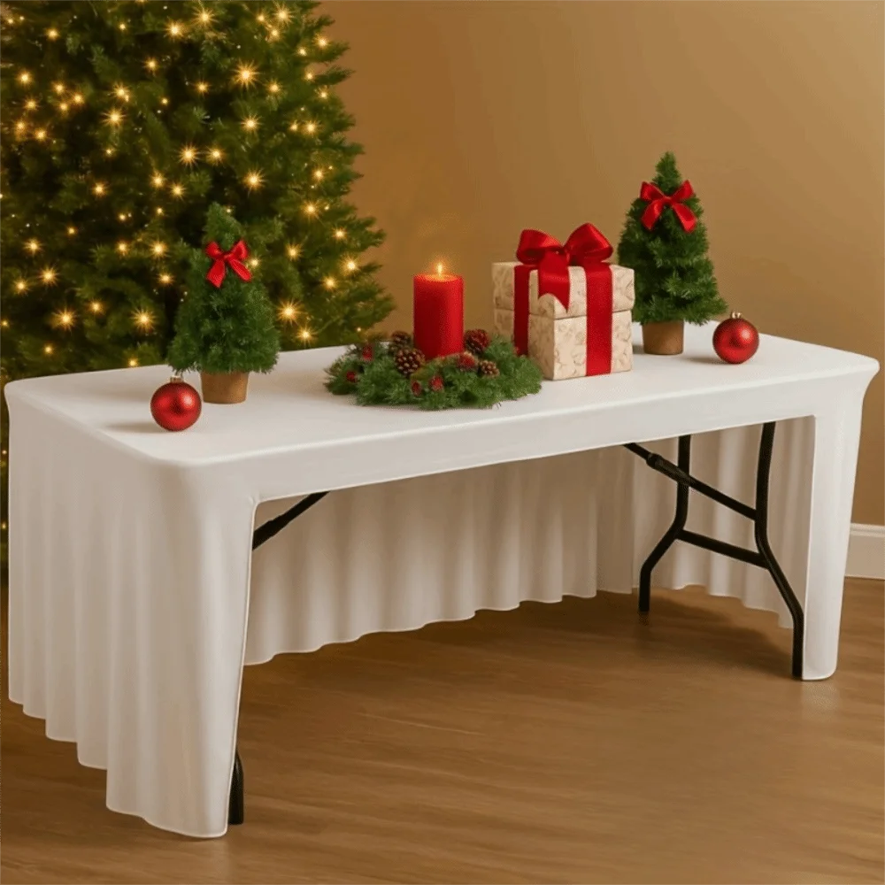 

Simple Solid Color Spandex Stretch Tablecloth Rectangular Elastic Table Cover Washable Soft Table Skirt Banquet