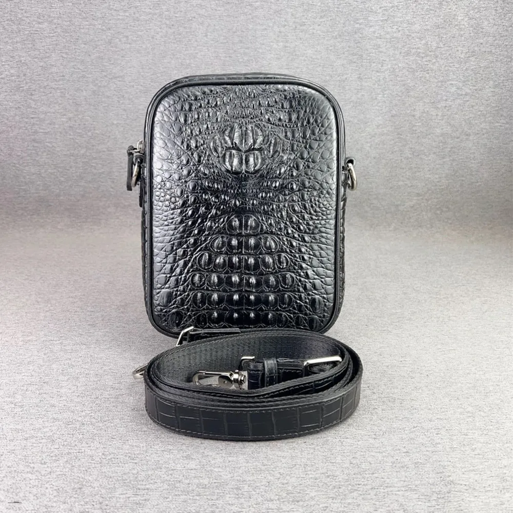 Real Crocodile Men's Shoulder Bag Fashion Men's Crossbody Chest Bag Authentic Crocodile Leather Mobile Phone Bag Wallet