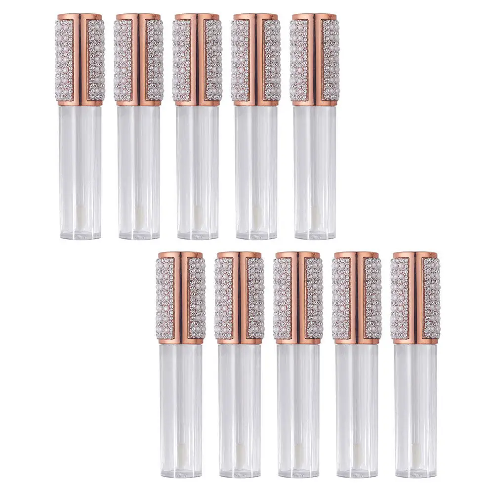 10Pcs Empty Lip Gloss Tube Glass Refillable Bottles 5Ml Pearl Diamond Wand Container for Lip Color DIY Storage