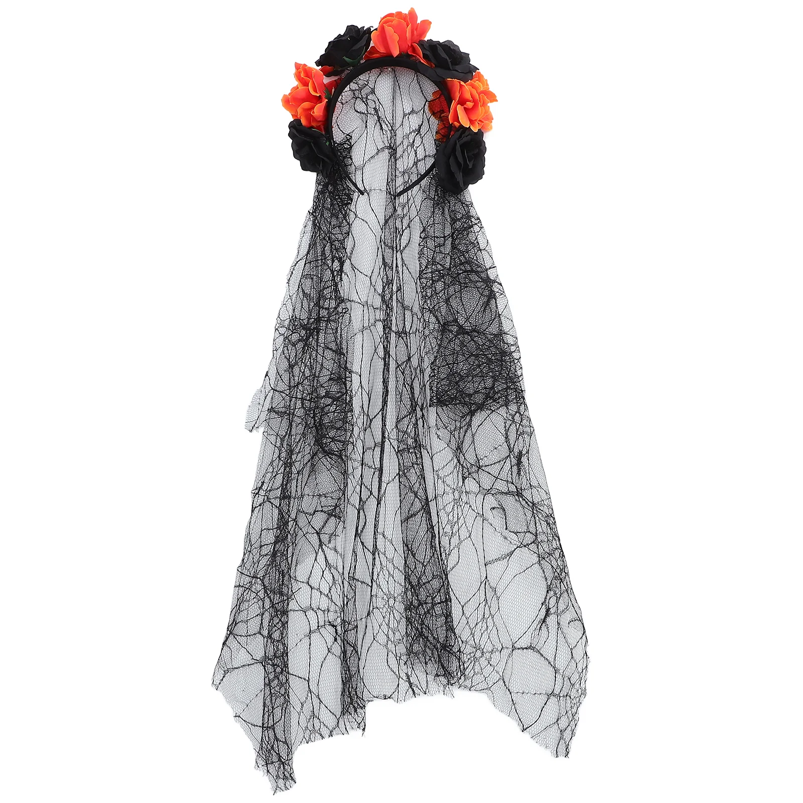 Halloween Flower Veil Headband Bride Day of The Dead Funeral Silk Gothic Hair Hoops