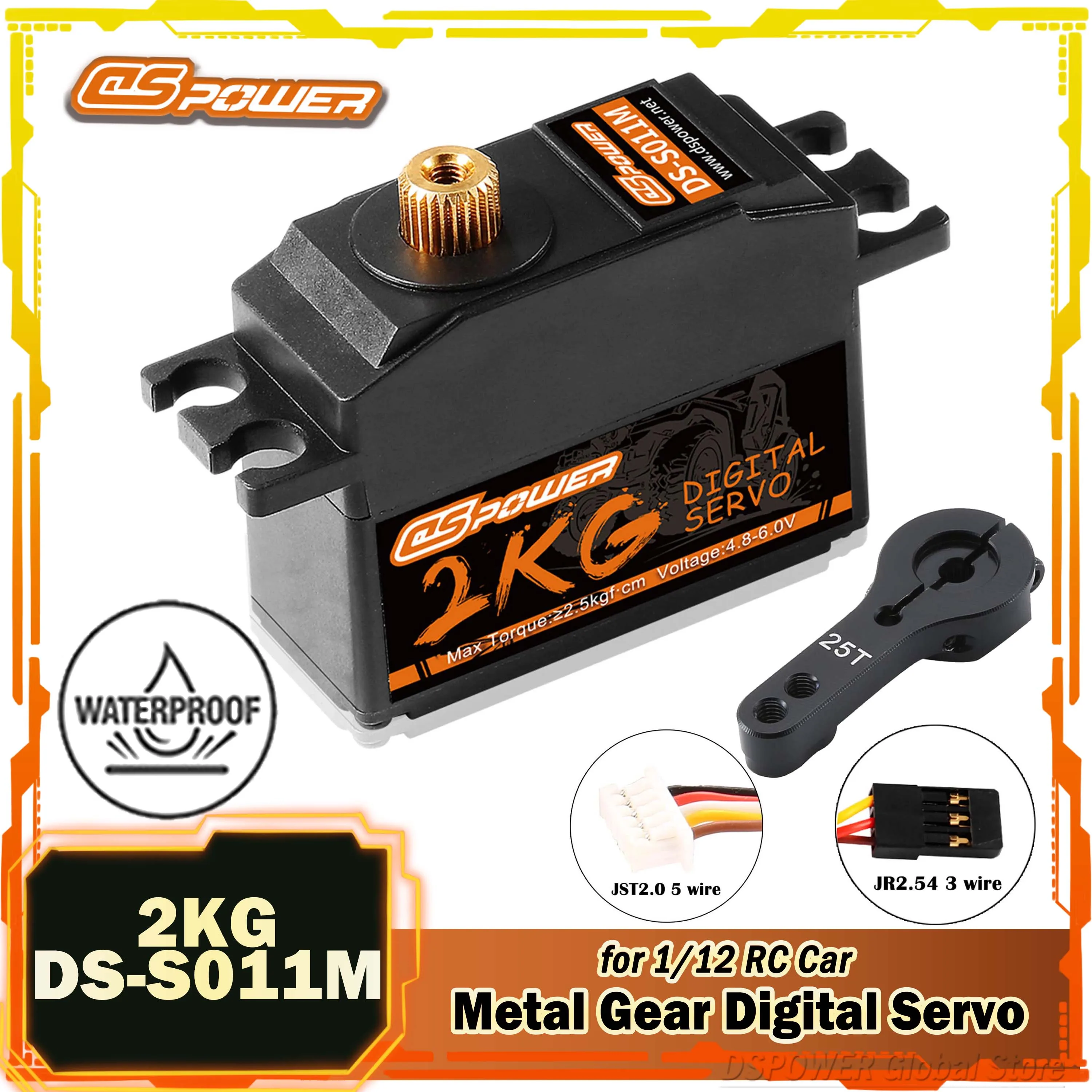 DSPOWER-Servo Digital impermeable para coche de derrape a control remoto, engranaje de Metal de 2KG, 4,8 ~ 6,0 V, 1/12 144001 Wltoys, helicóptero,