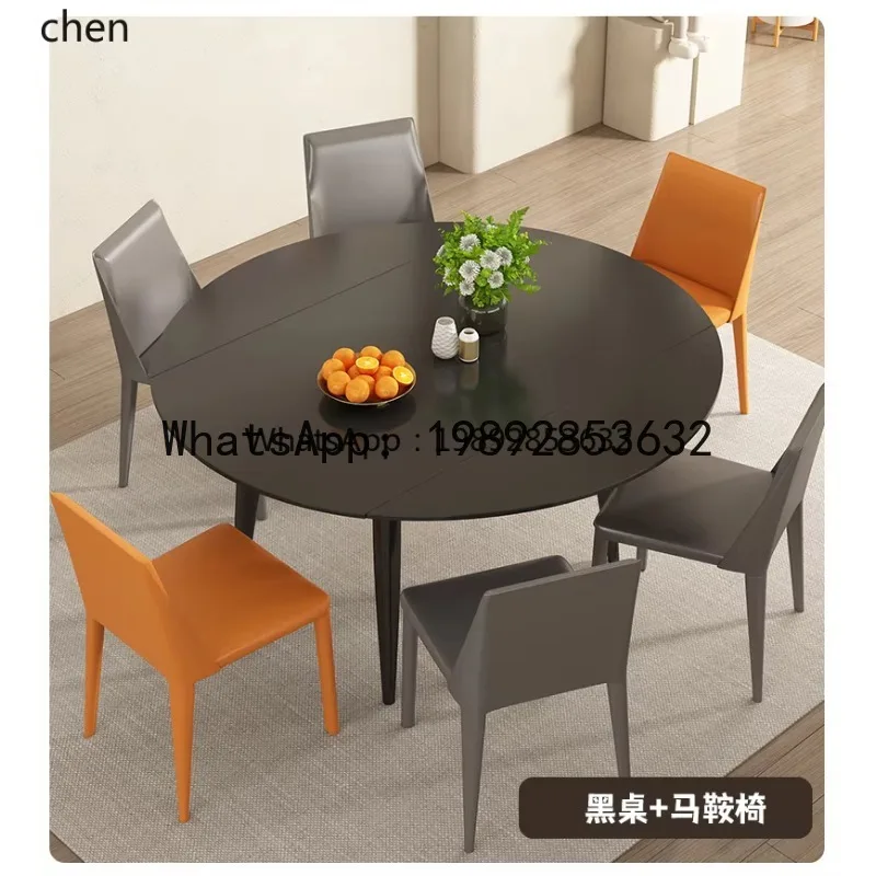 

X4 rock slab dining table household white simple retractable round dining table and chair combination