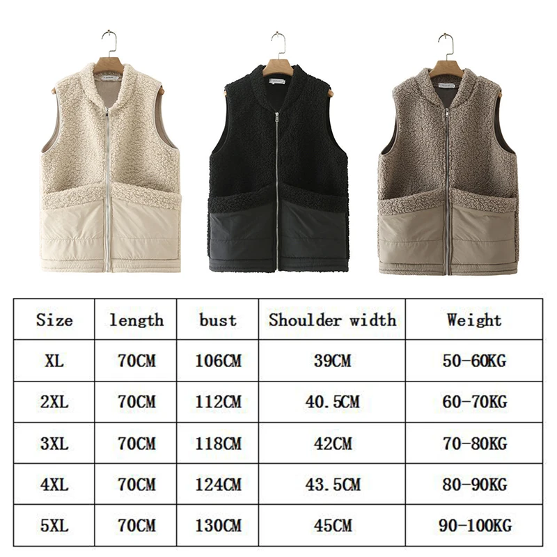 XL-5XL Autumn Winter Women's Lamb Fleece Vest Coat Middle Old Age New Top Large Size Thickened Warm Sleeveless Jacket Tank Top