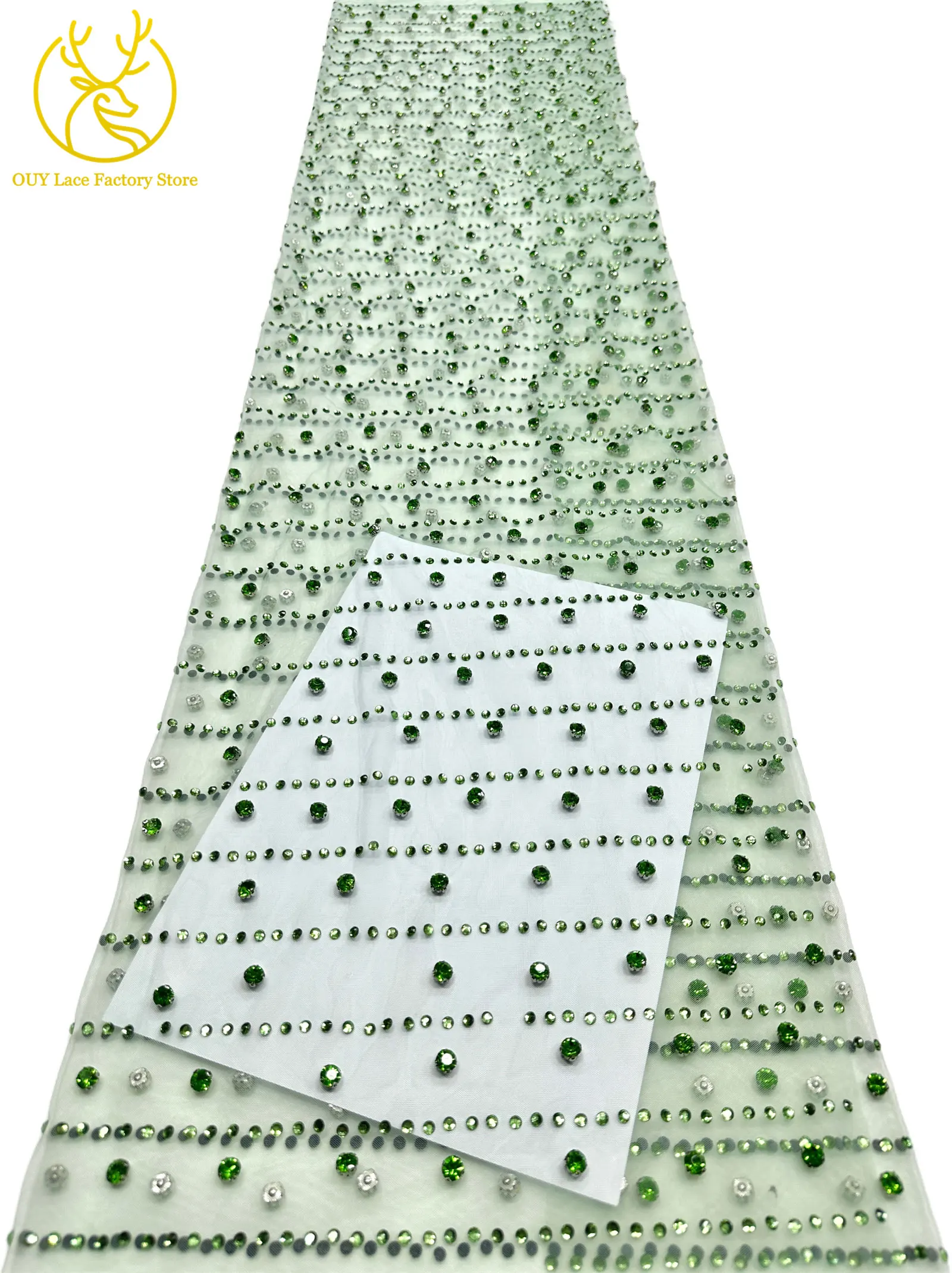 Grüner Neuer Stil Österreichischer Diamant-Tüll-Netzstoff 5 Yards Afrikanischer Spitzenstoff Bunter Strass-Netzstoff für Hochzeitskleider – Detail 15