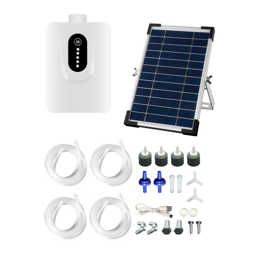 Outdoor Air Pump Aquarium Oxygenator 5 Fish Pond Capacity 6000mAh Battery 6W Solar Charging Continuous Oxygen Production