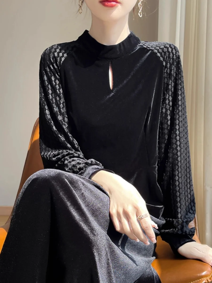 

Elegant Black Velvet Straight Tube Dress Women's Slimming Stand Collar Fashionable Autumn 2024 Premium Quality Midi Dress