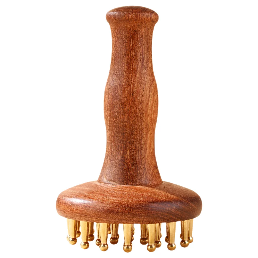 

Sandalwood Brass Meridian Massage Brush Wooden Handle Body Massager for Guasha Scalp Pressure Relaxation Full Body Massage Tool