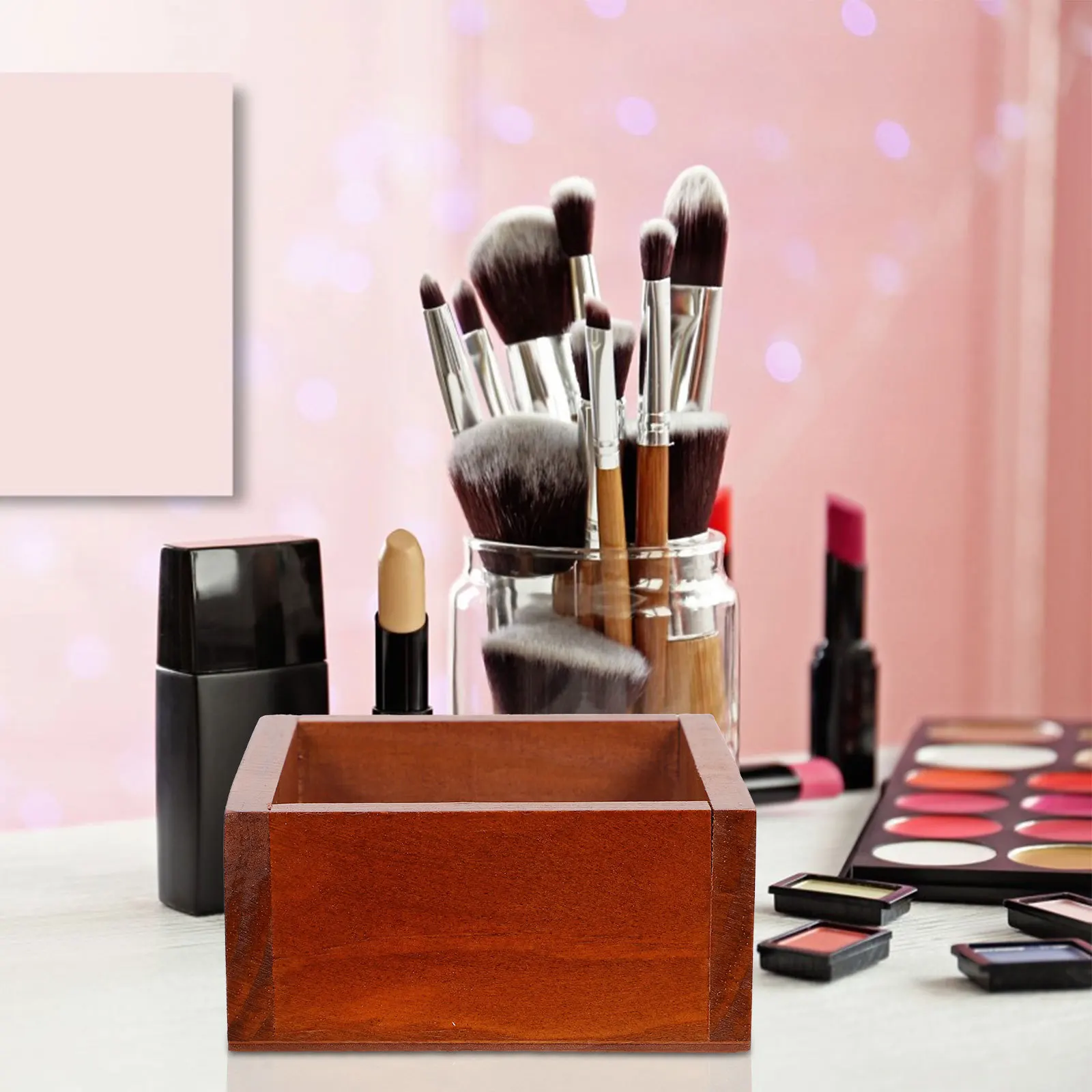 

Wooden Lipstick Organizer Cosmetics Storage Box Smooth Surface No Burrs Makeup Display Rack Vanity Organizer Wood Lipstick Box