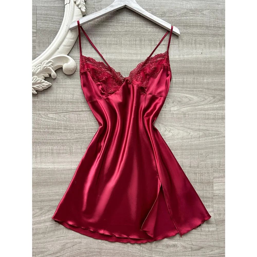 

Fashionable High-end Sling Nightgown European and American Style Solid Color Thin Pajamas for Women in Summer