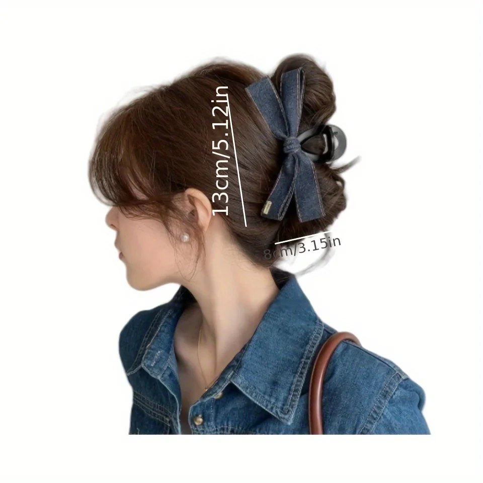 Haarspange aus Denim-Schleifenband, große Schleife, Haarklammer, rutschfeste Haarklammer, starker Halt, modische Haar-Accessoires für Frauen und Mädchen – Detail 5