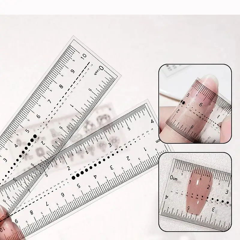10pcs PVC Clear Soft Ruler Transparent Card Scale For Acrylic False Nail Size Measurement Tools For Nail Salons Home
