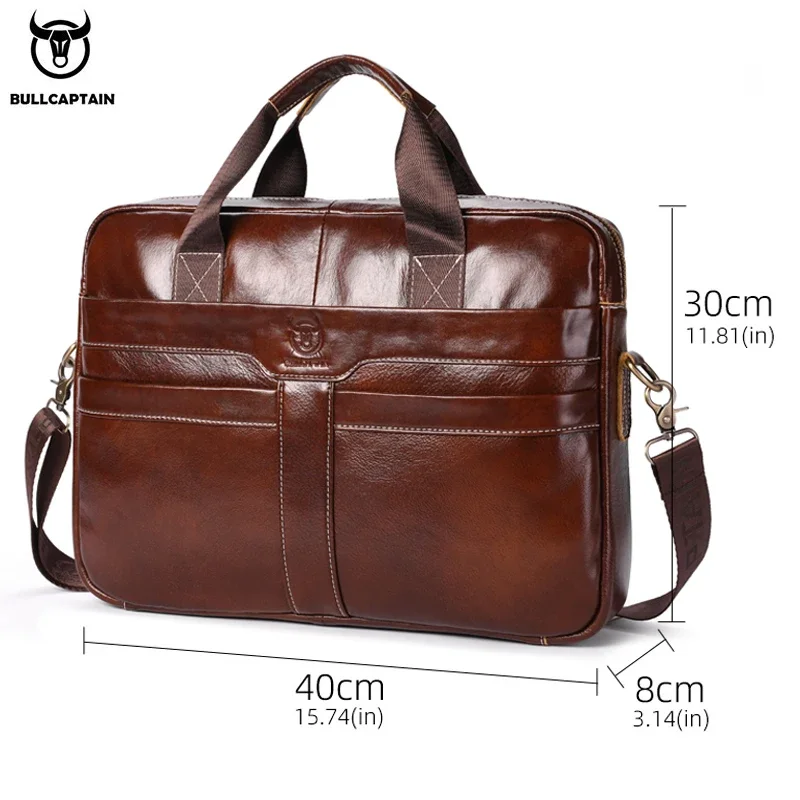 BULLCAPTAIN Leather Laptop Bag, Top Layer Leather 15\