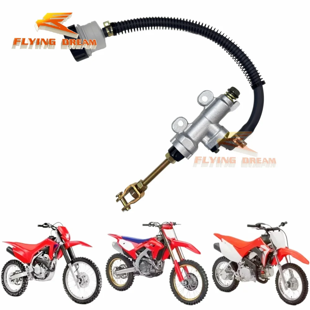 Motorcycle Rear Brake Master Cylinder Pump with Oil Reservoir Cup 45mm Mounting Hole M10 Bolt for Dirt Pit Bike ATV Quad