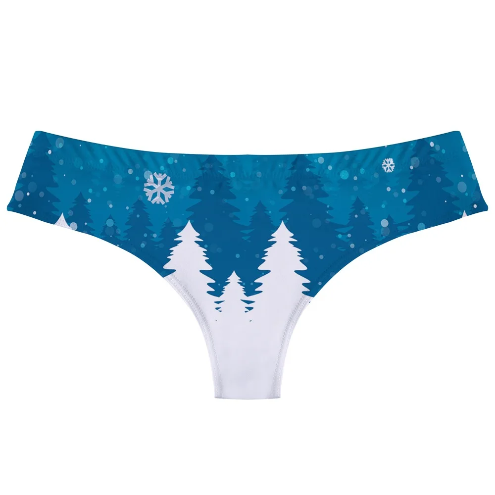 Women's Christmas Themed Printing G-string Sexy Low-Rise T-back Xmas Snowflakes Elk Pinted thong Seamless Female T-Pants
