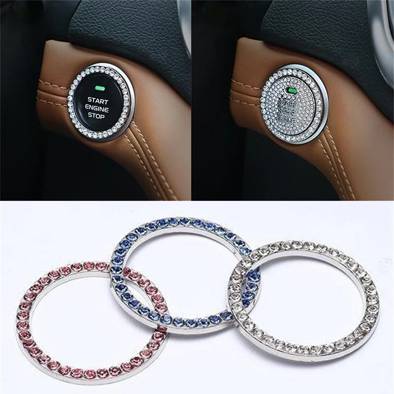 Car One-Click Engine Start Stop Switch Button Cover Crystal Rhinestone Cover Protector Ring Hand-set Sticker Decoration