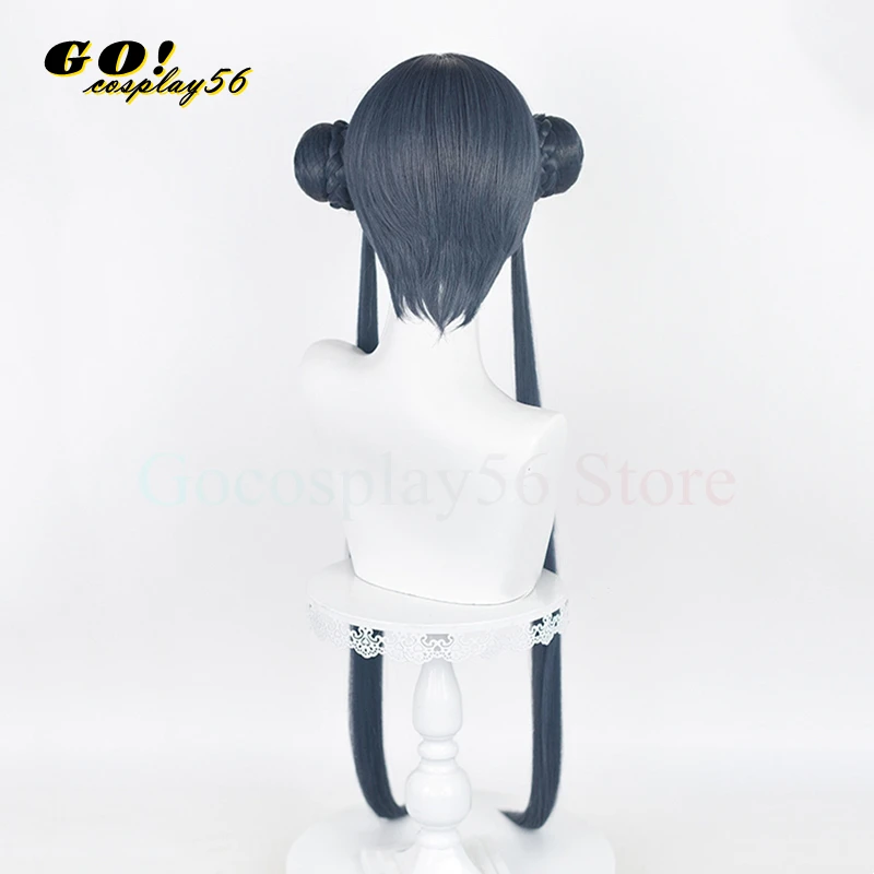 Blue Archive Kisaki Cosplay Wig Braided Buns Grey Blue Hair 80cm Long Straight Ponytails Project MX Girls Fei Xiao Headwear