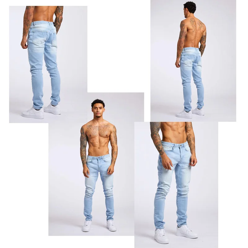 سراويل جينز ضيقة للرجال أزياء nstagram مع خصر مرن قليلاً متوفرة الألوان أزرق فاتح أزرق أسود رمادي #5
