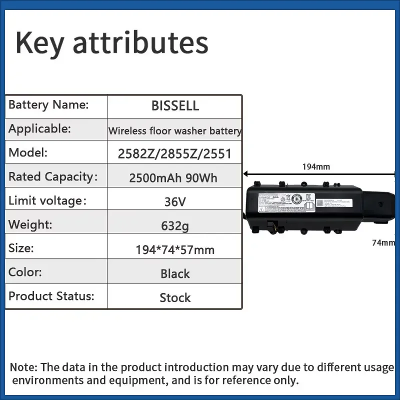 36V 2500mAh for BISSELL Cordless Wet Dry Vacuum Cleaner Fit Model 2582Z / 2855Z / 2551 Replacement Battery