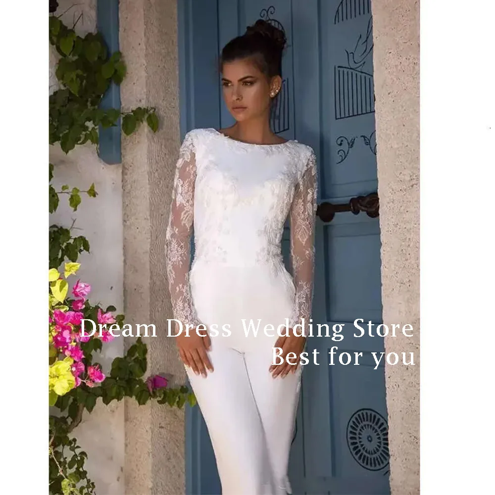 DREAM personalizado elegante blanco Vestidos De novia largos De encaje con cuello barco hasta el suelo vestido De novia Mujer Vestidos De Novias 2025