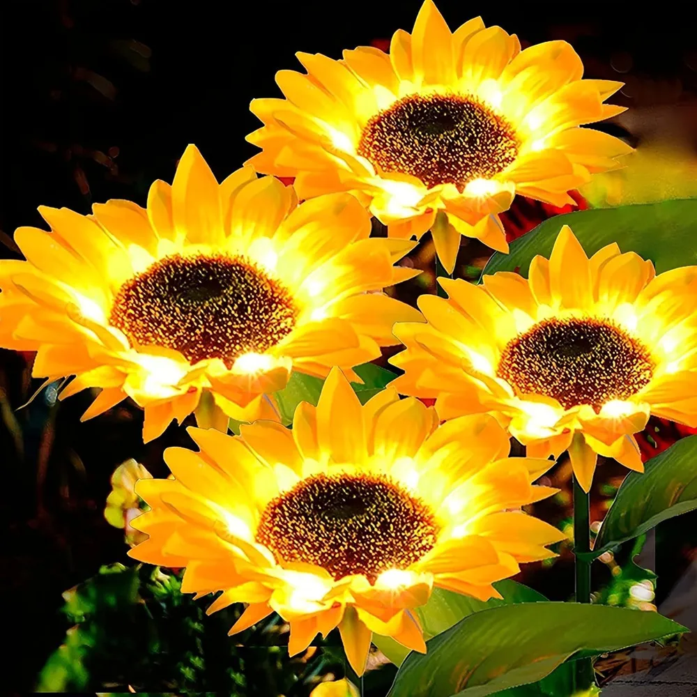 Outdoor Solar Powered Sunflower Light Waterproof LED Ground Insert Lawn Lamp For Garden Lawn Courtyard Wedding Decoration