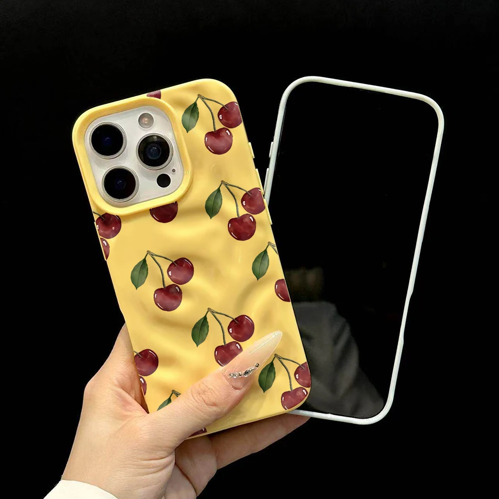 Koreanische Kirsch-Design Handyhülle aus Weichem Silikon für iPhone 17 16 15 14 13 12 11 Pro Max 14 Plus 17Air Falten-Wellen-Abdeckung – Detail 6