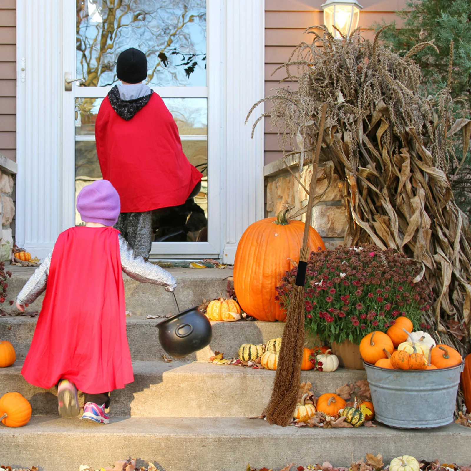 

1pc Witch Decoration Halloween Broom Decor Broom Premium Hay Wood Cloth Material Safe Long Term Use Fine Workmanship
