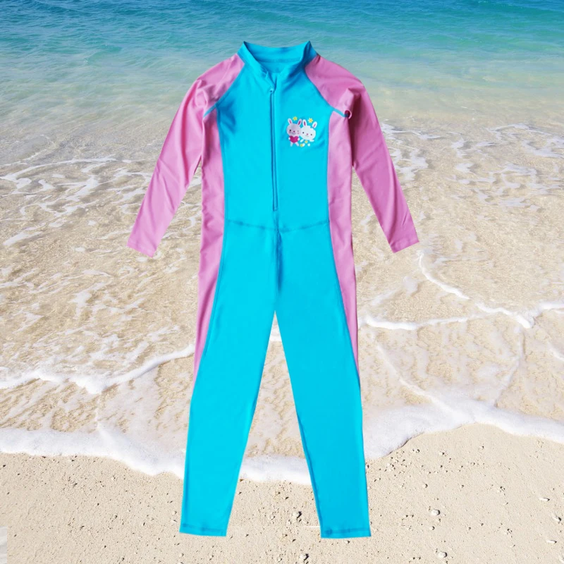 Girls Swimsuit 3-10 Years UPF 50+ UV Sun Protective One Piece Long Sleeve Swimwear With Zipper Rash Guard Beachwear