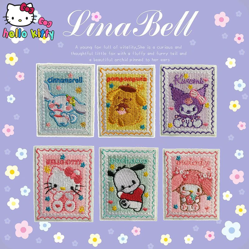 Cute Sanrio Hello Kitty Diy Self-Adhesive Photo Frame Fabric Patch Kuromi Melody Cartoon Clothing Hot Adhesive Embroidery Patch