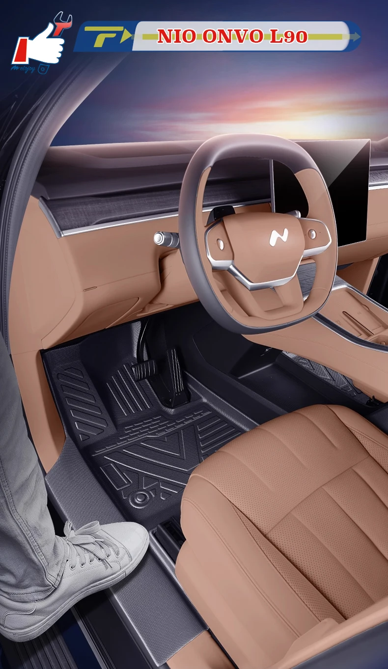 

Автомобильный коврик с левым рулем для NIO ONVO L90 2025, 6-местный коврик для ног с полным солнцем, напольный коврик, напольный ковер, водонепроницаемый коврик