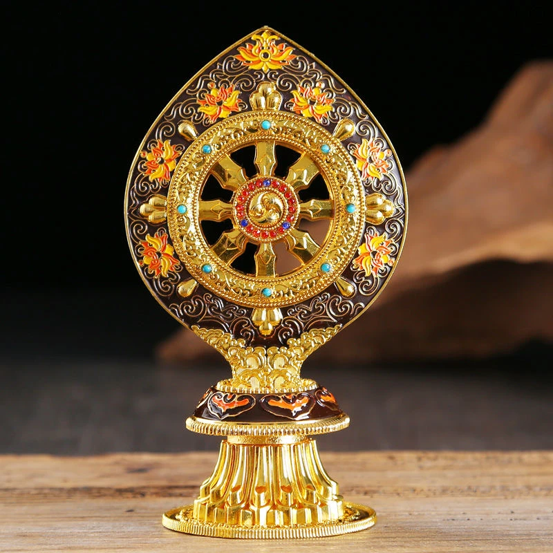 Golden Buddhist Furnishing Golden Wheel Tantric Alloy Handicraft Auspicious Tibetan Tribute Buddhism Home Gift Indoor Decorative