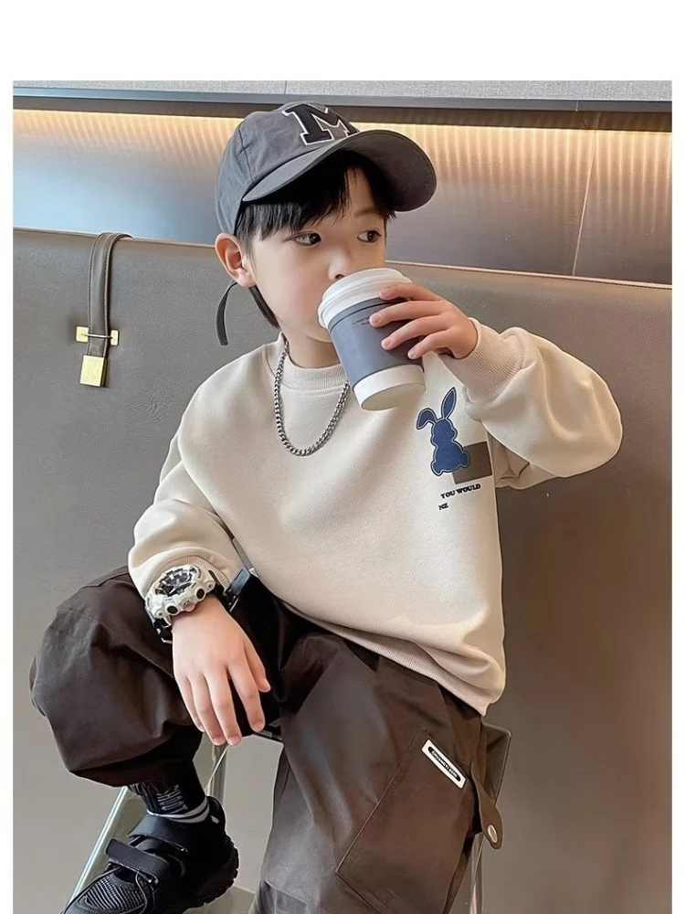 Spring & Autumn New Boys Girls Cartoon Rabbit Print Fashion Sweatshirts Children\'s O-Neck Casual Versatile Pullover Kids Clothes