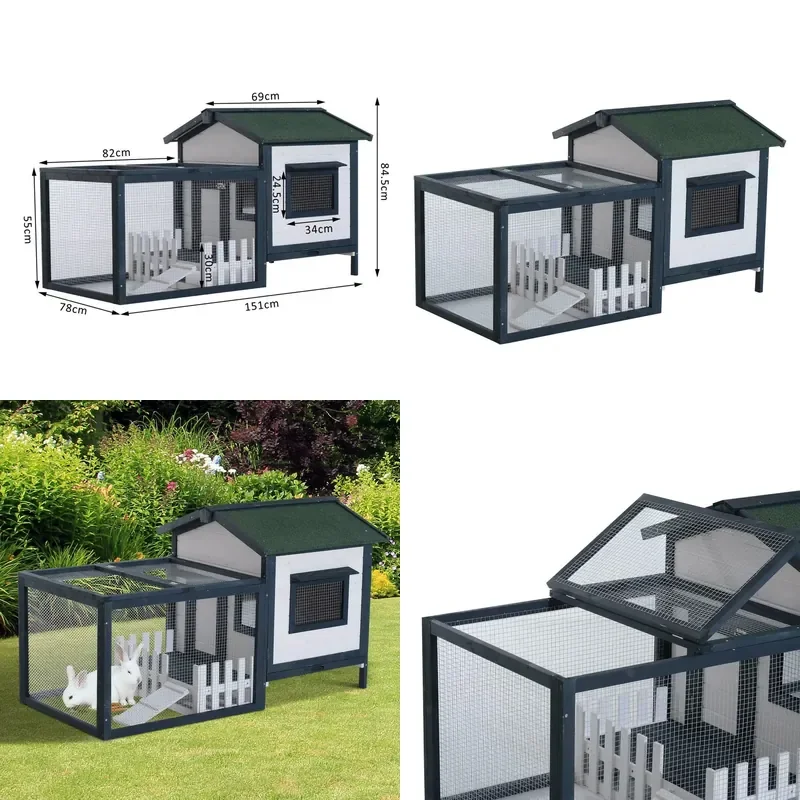 Wooden Outdoor Rabbit Hutch Chicken Coop Pet House Nest Box for Yard Garden Small Animal Poultry Shelter