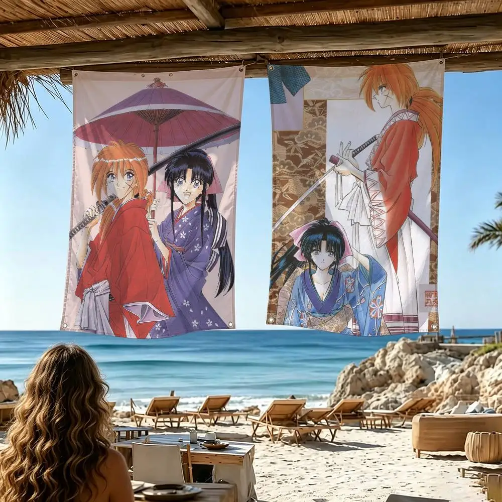 Kenshin Himura-Kamiya Kaoru-Rurouni Kenshin  Flags Wall Hanging Tapestry Outdoor Garage Room Decorative flag Background Blanket